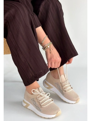 Belan Bej Triko Bağcıklı Spor Ayakkabı