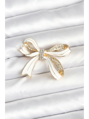 Beyaz Renk Fiyonk Model Broş