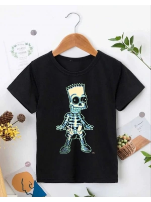 Bisiklet Yaka Kısa Kol Çocuk Baskılı T-Shirt - Siyah