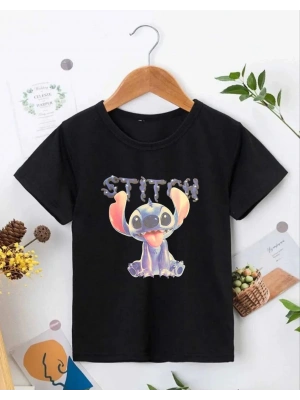 Bisiklet Yaka Kısa Kol Çocuk Baskılı T-Shirt - Siyah