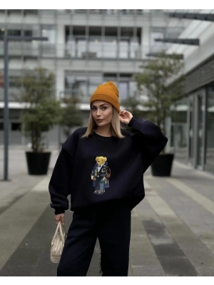 Bisiklet Yaka Üç İplik Sweat Takım - Siyah