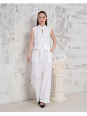 Broşlu yelek pantolon takım beyaz s255821