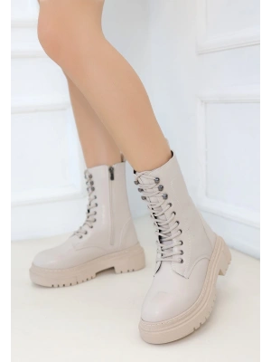 Caxa Bej Cilt Bağcıklı Bot