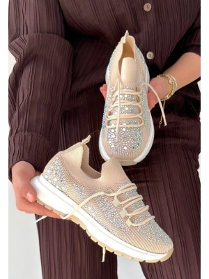 Ceas Bej Triko Bağcıklı Spor Ayakkabı