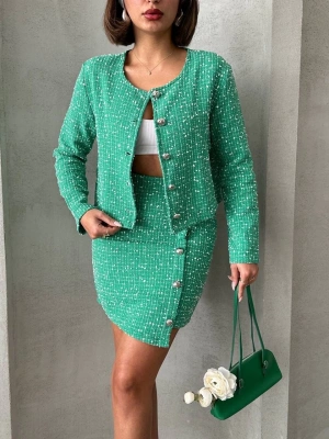 Ceketli etek takım chl kumaş yeşil h24443