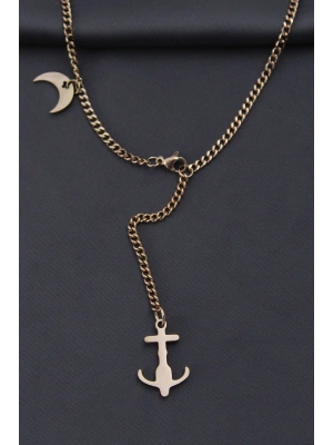 Çelik Rose Renk Çapa Tasarımlı Kadın Kolye