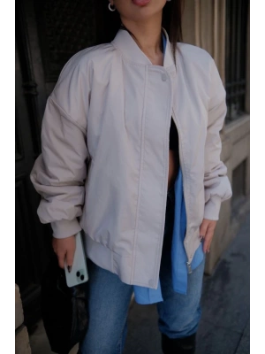 Cepli Bomber Ceket Mont - Beyaz