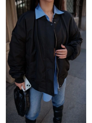 Cepli Bomber Ceket Mont - Siyah