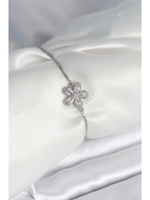 Çiçek Model Asansörlü Gümüş Renk Kadın Bileklik