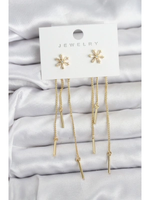 Çiçek Model Gold Pirinç Sallantılı Kadın Küpe