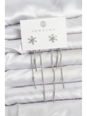 Çiçek Model Gümüş Pirinç Sallantılı Kadın Küpe