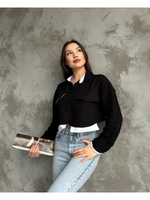 Çift renkli kısa gömlek siyahbeyaz s4021