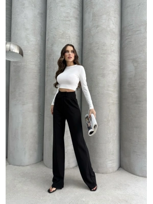 Cırtlı pantolon krep siyah pt
