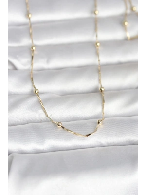 CM 14K Gold Renk Kesme Çubuk Zincir Topçuklu Model 60 cm Kadın Kolye