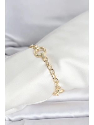 CM 14K Gold Renk Lazerli Halka Model Kadın Bileklik