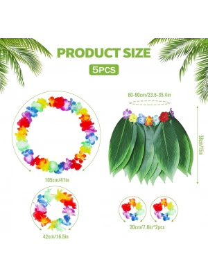 Çocuk Hawaii Kostüm Seti - Yaprak Etek & Hawaii Set - 5 Parça