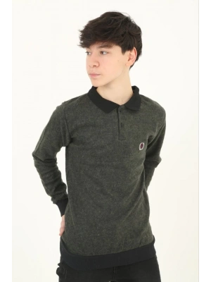 Çocuk Selanik Yaka Nakışlı Kazak - Haki