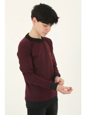 Çocuk Selanik Yaka Nakışlı Kazak - Kırmızı