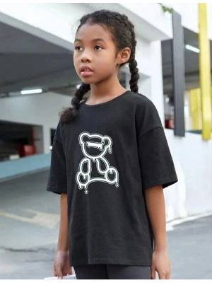 Çocuk Unisex Baskılı T-Shirt - Siyah