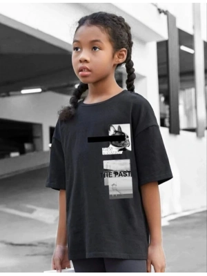 Çocuk Unisex Baskılı T-Shirt - Siyah