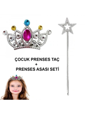 Çocuklar İçin Taraklı Prenses Tacı ve Prenses Yıldız Asa Seti Gümüş