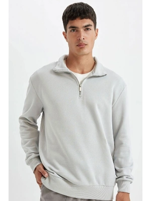 Comfort Regular Fit Rahat Kalıp Fermuarlı Dik Yaka Basic Düz Sweatshirt