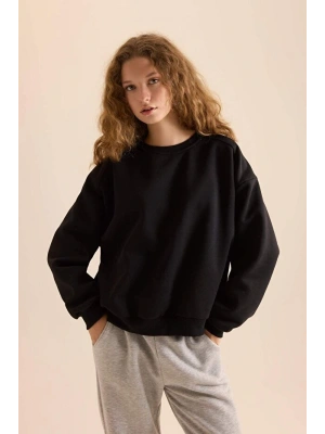 Coool Oversize Geniş Kalıp Bisiklet Yaka Basic Düz Kalın Siyah Sweatshirt