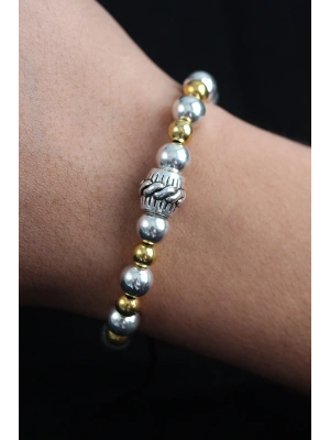 Doğal Taş Sarmal Model Gold Ve Gümüş Renk Asansörlü Erkek Bileklik