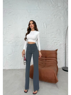 Düğmeli Palazzo pantolon füme p170091