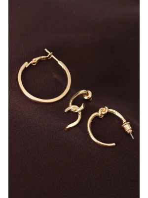 Düğüm Model Altın Renk Metal Çoklu Küpe