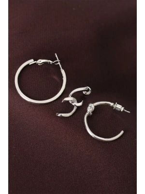 Düğüm Model Gümüş Renk Metal Çoklu Halka Küpe