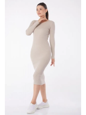 Düz Bisiklet Yaka Kadın Midi Elbise