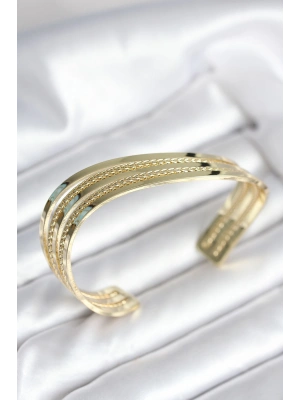 Eğik Şerit Model Gold Renk Pirinç Kadın Bileklik