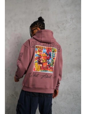 Erkek 93 Dijital Parça Baskılı Kapşonlu Sweat - Gül Kurusu