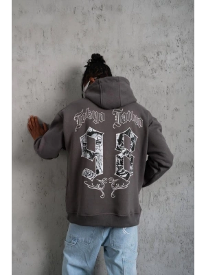 Erkek 98 Baskılı Kapşonlu Sweat - Gri
