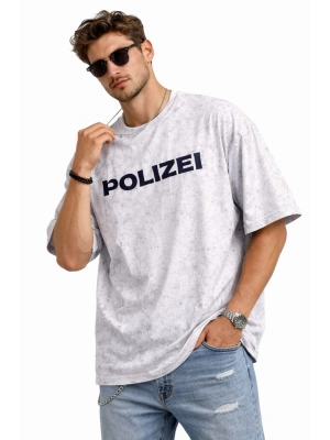 Erkek Asit Yıkamalı Oversize Tişört ön ve Arkası Baskılı %100 Pamuk Street Style T-Shirt - Beyaz