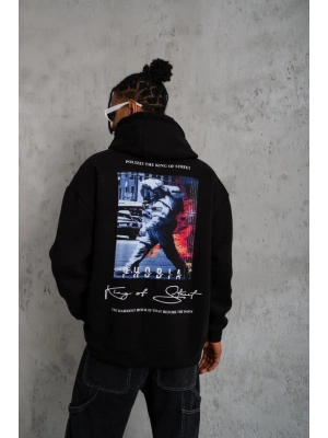 Erkek Astronot Baskılı Kapüşonlu Sweat - Siyah