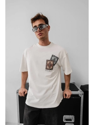 Erkek Baskılı Oversize T-shirt - Beyaz