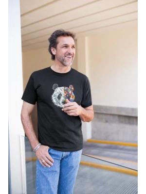 Erkek Bisiklet Yaka Baskılı Oversize T-Shirt - Siyah