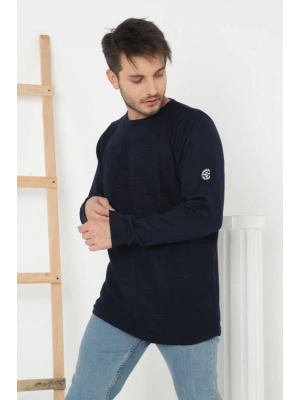 Erkek Biskilet Yaka Kolu Armalı - Lacivert