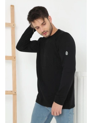 Erkek Biskilet Yaka Kolu Armalı - Siyah