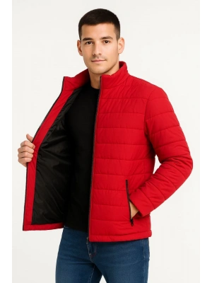 Erkek Bomber Mont Ceket – Su İtici Kumaş, Kapitone Astarlı, Fermuarlı, Kışlık - Kırmızı