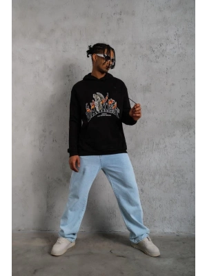 Erkek DANKES Baskılı Kapüşonlu Sweat - Siyah