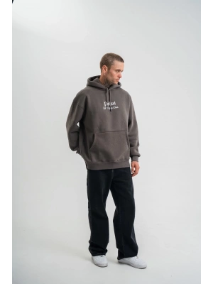 Erkek Double Oversize Kapüşonlu Sweatshirt 3 İplik Pamuklu Göğüs Nakışlı Premium Kalite – Antrasit