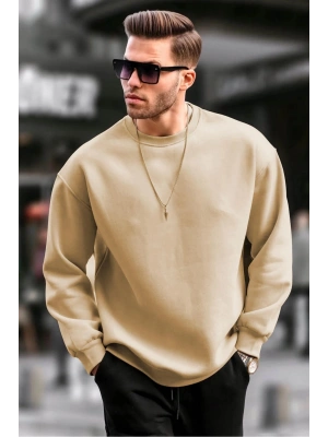 Erkek Düz Bisiklet Yaka Sweat - Bej