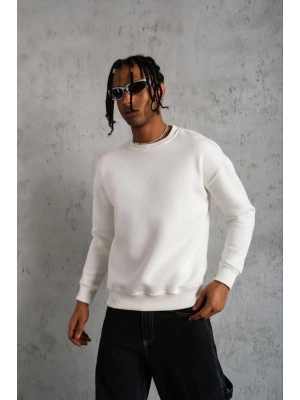 Erkek Düz Bisiklet Yaka Sweat - Beyaz