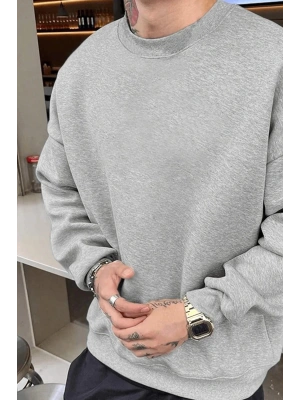 Erkek Düz Bisiklet Yaka Sweat - Gri