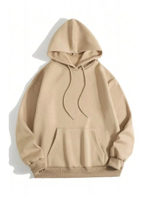Erkek Düz Kapüşonlu Sweat - Bej