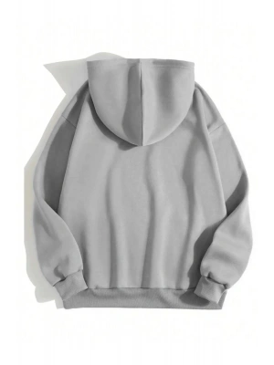 Erkek Düz Kapüşonlu Sweat - Boyalı Gri