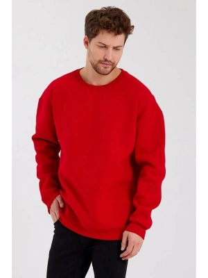 Erkek Düz Renk Bisiklet Yaka Sweat - Kırmızı